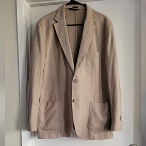 Massimo Dutti Men’s Herringbone Blazer Sport Coat Tan Brown Cotton